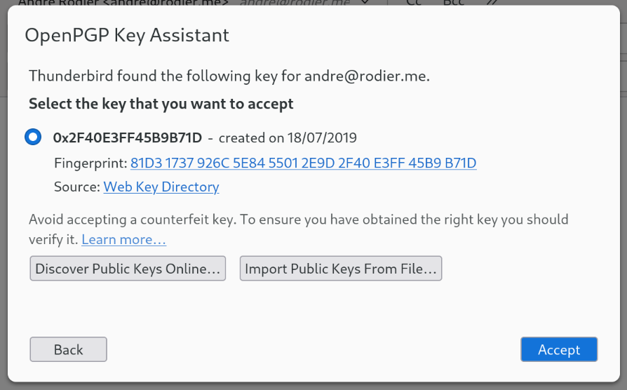 Thunderbird GPG key detection